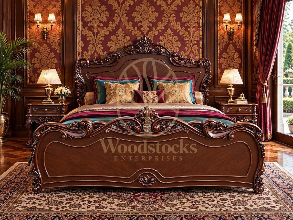 Maharaja Luxury Hand-Carved Teak King Bed IV, view 3