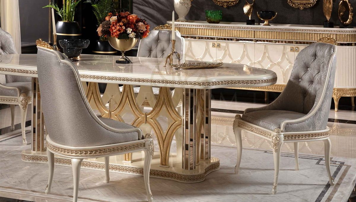 Royal Jersey Chesterfield Hand Carved Teak Dining Table Set, Saharanpur, view 2