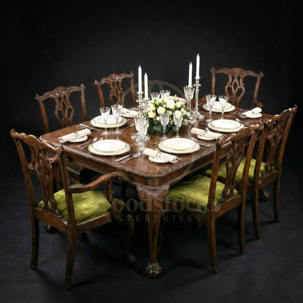 Hand Carved Teak Windsor Chippendale Ball and Claw Dining Suite, Saharanpur, Dining Table