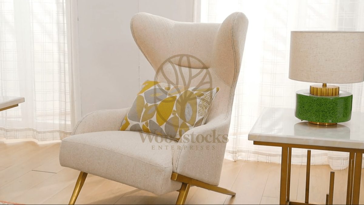 Teak Contemporary White Bedroom Chair, view 6