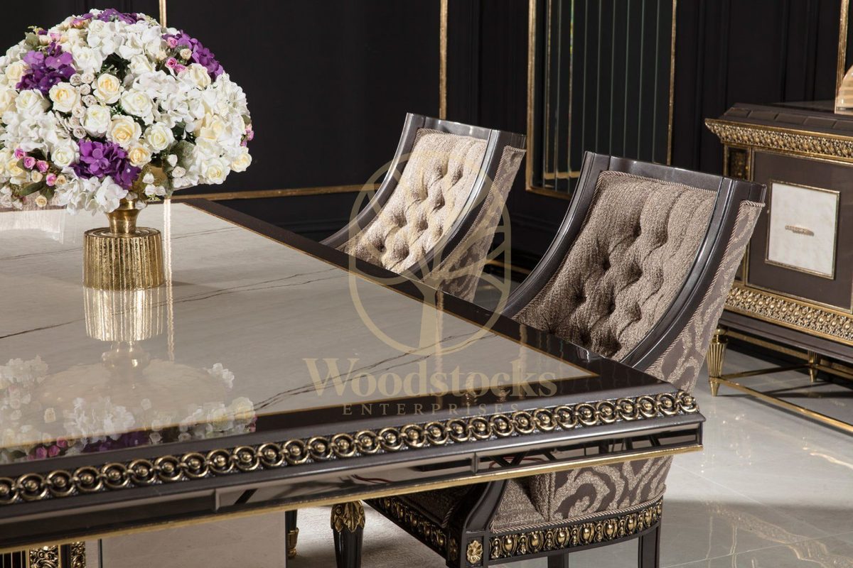 Teak Imperial Black and Gold Dining Set, view 15