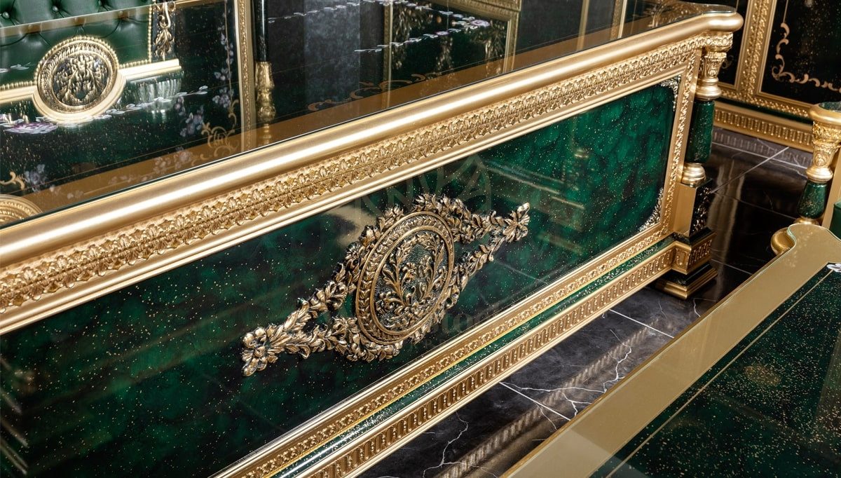 Royal Saheste Green Hand Carved Teak Office Table, Saharanpur, view 6