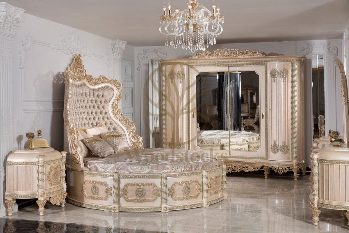 Teak Palace Cream and Gold 4-Piece King Size Bed, view 16