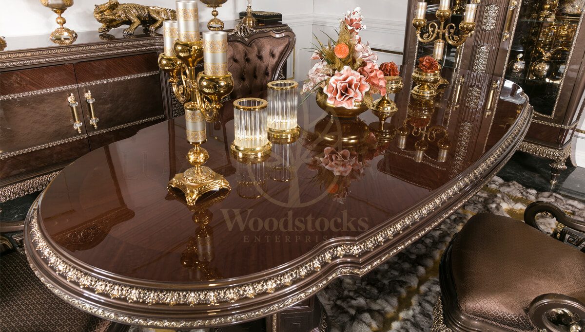 Royal Radiant Hand Carved Teak Dining Table Set, Saharanpur, view 4