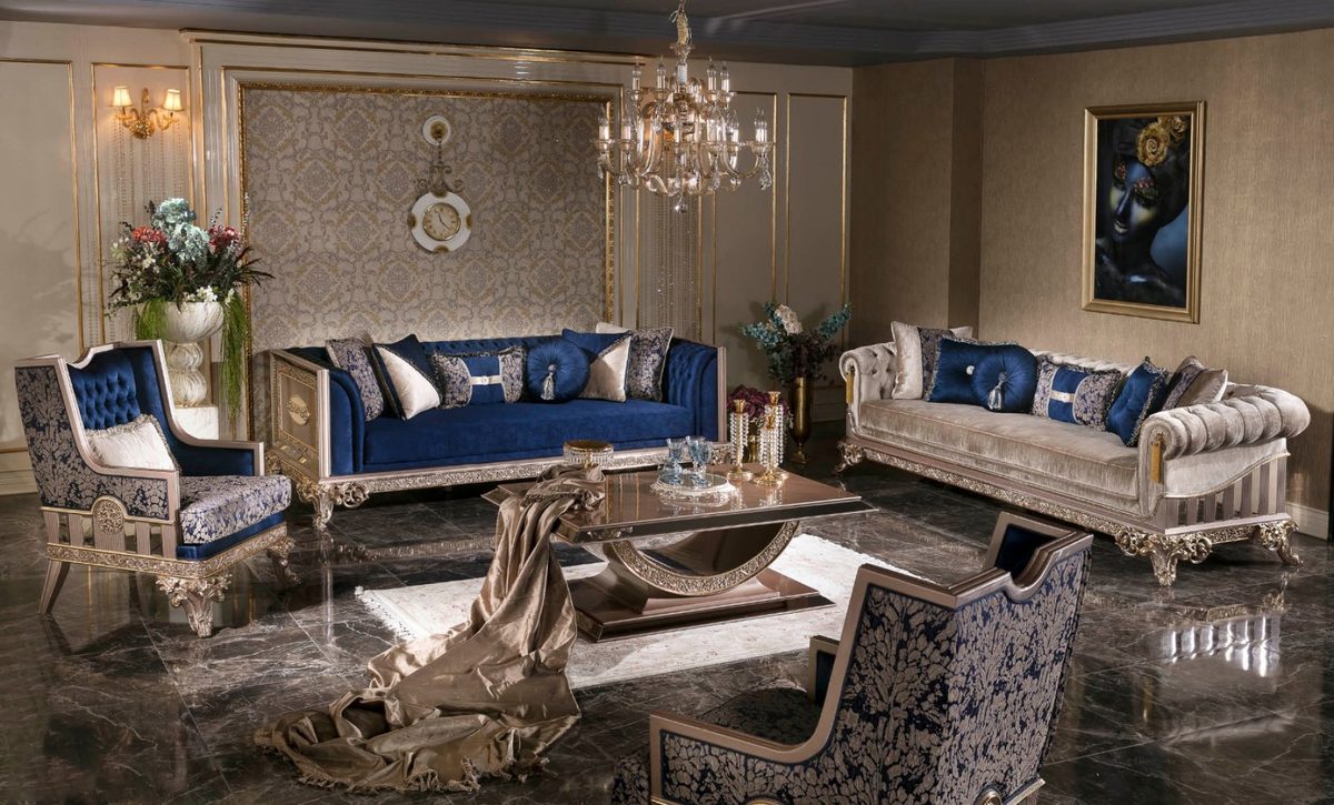 Teak Ravello Navy and Cream Sofa Set, Sofa Set