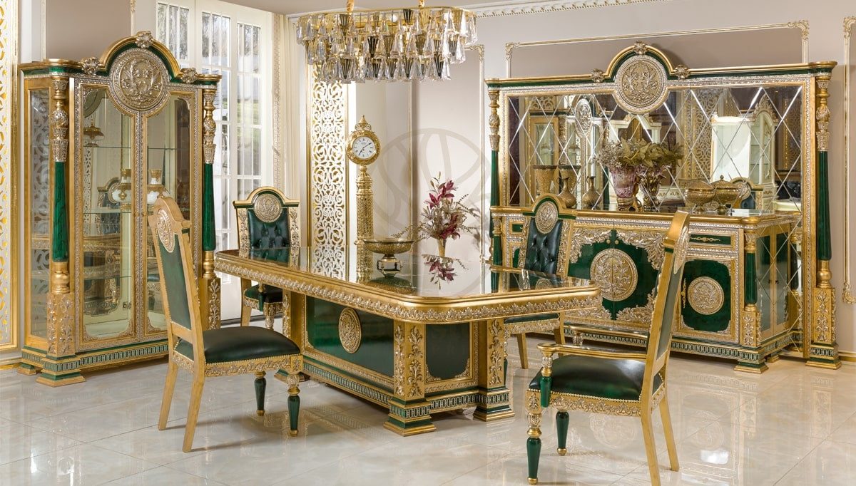 Royal Saheste Green Hand Carved Teak Dining Table Set, Saharanpur, Dining Table