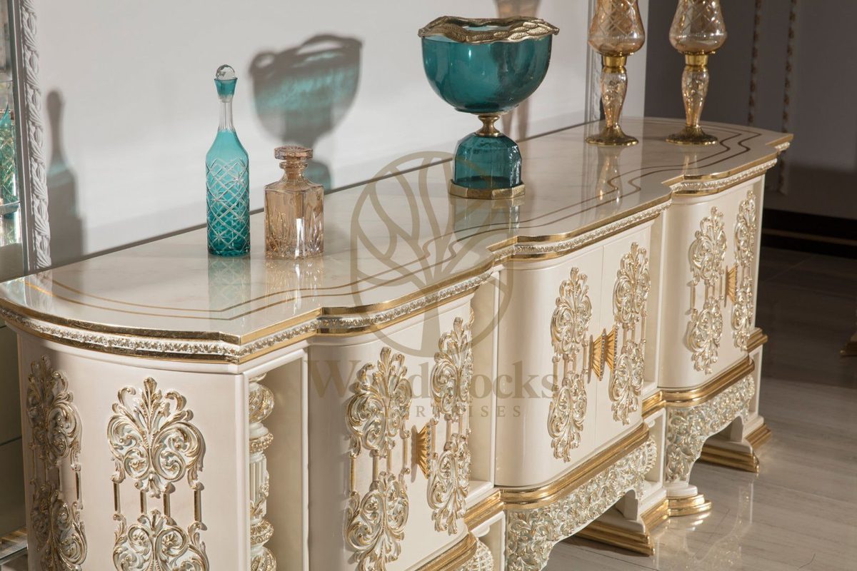 Teak Monaco Ivory and Gold TV Cabinet, alternate view