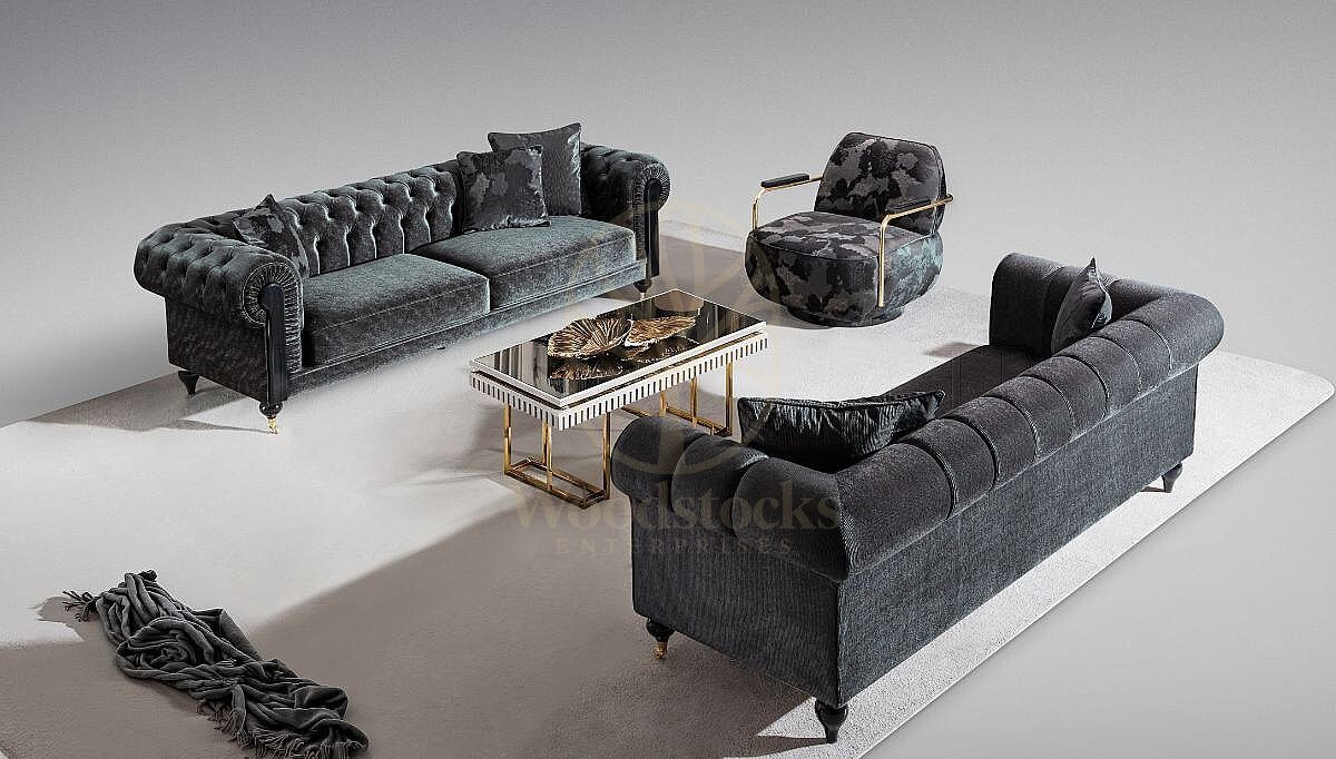 Royal Valenzo Chesterfield Hand Carved Teak Sofa Set, Saharanpur, view 4