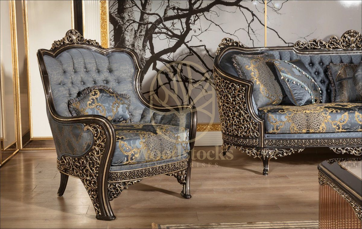Teak Lagos Blue Grey Tufted Sofa Set, view 4