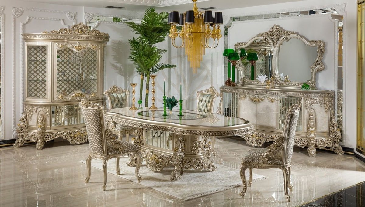 Royal Haseki Hand Carved Teak Dining Table Set, Saharanpur, Dining Table