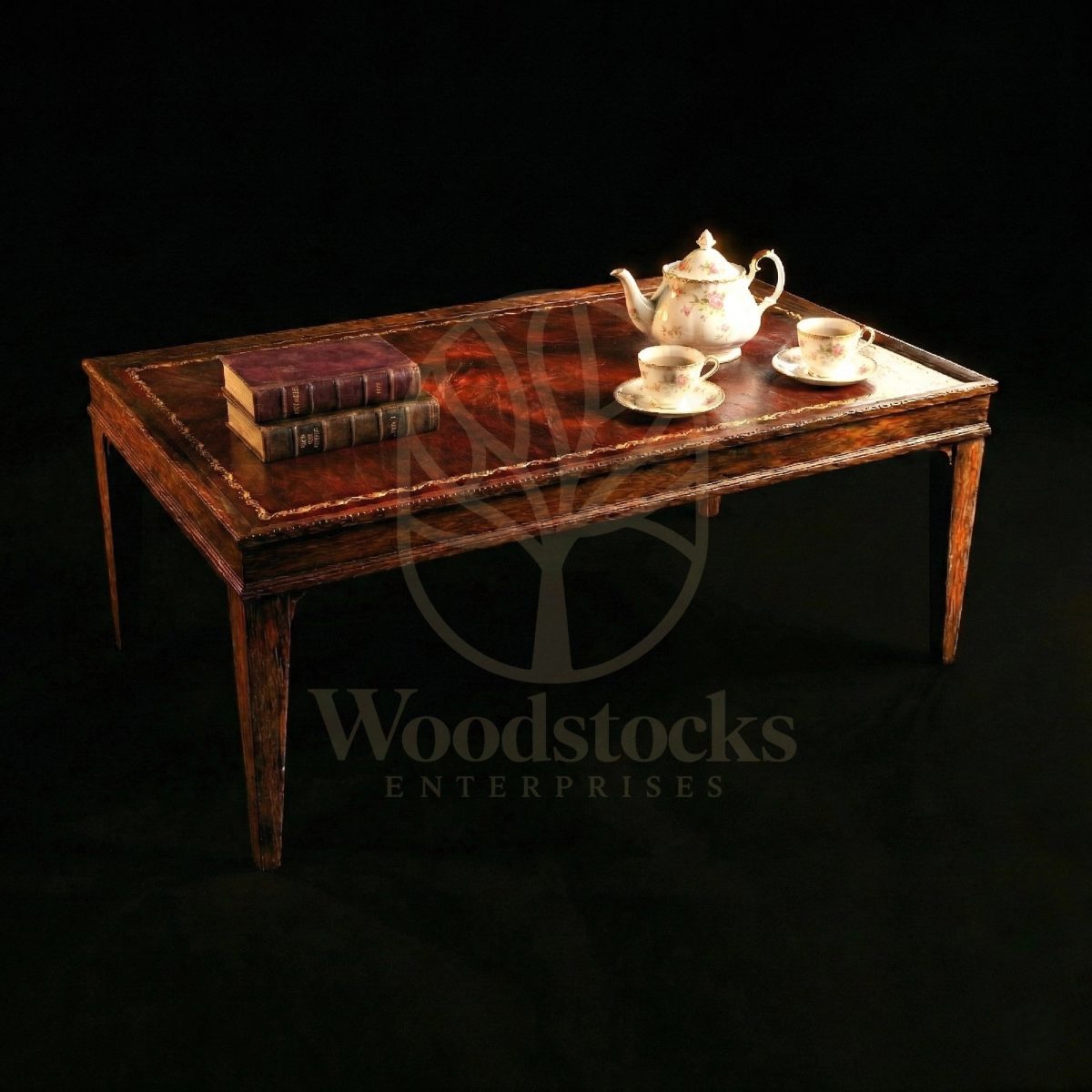 Luxury Teak Georgian Leather-Panel Coffee Table, Saharanpur, Center Table