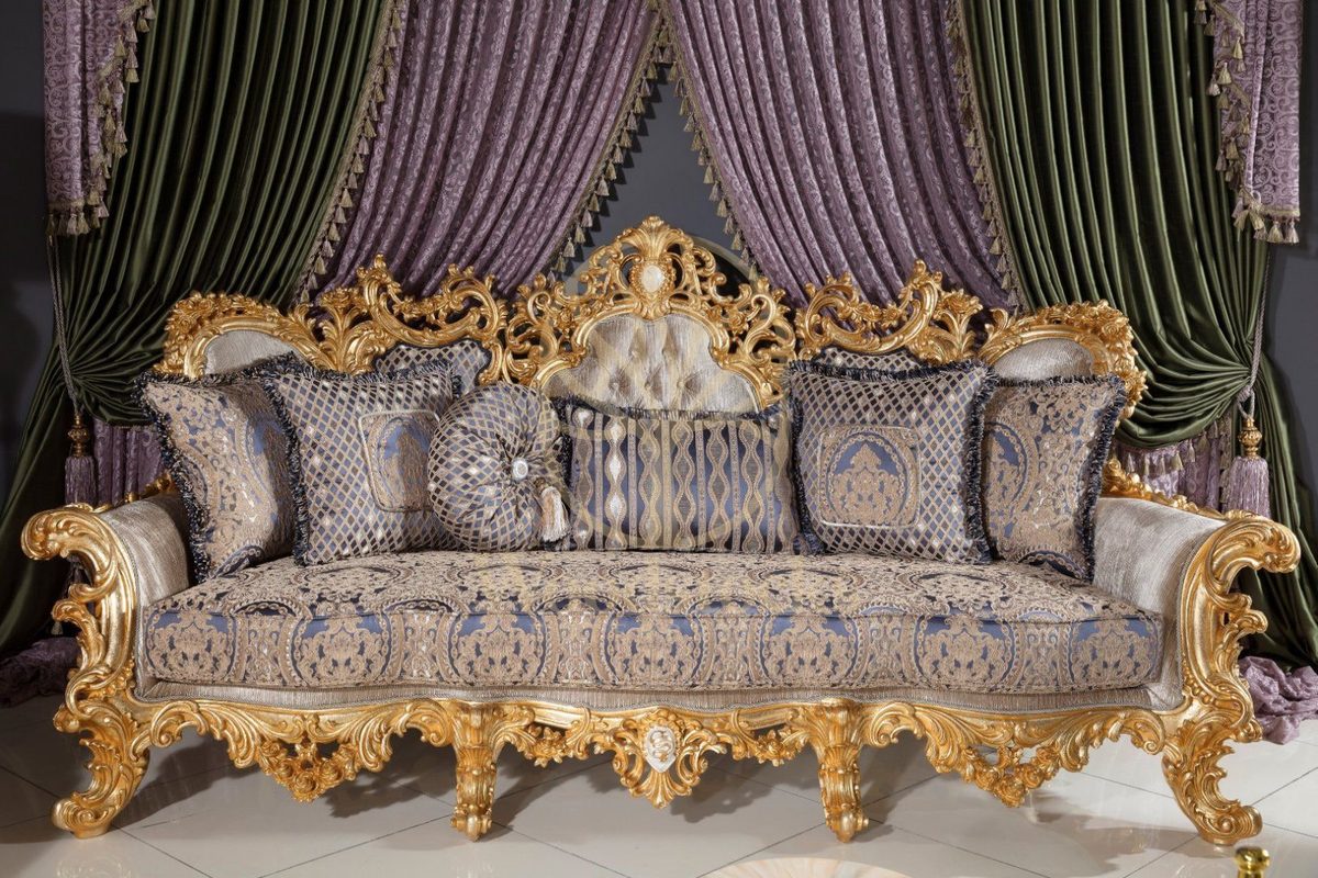 Teak Grand Gold Leaf Baroque Sofa Set, view 4