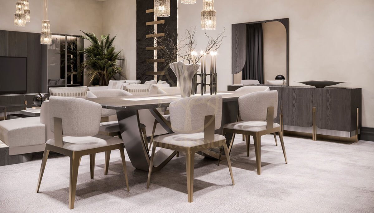Luxury Nira Handcrafted Teak Dining Table Set, Saharanpur, view 2