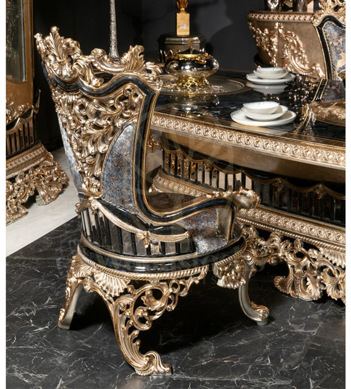 Royal Bilbao Hand Carved Teak Dining Table Set II, Saharanpur, view 4
