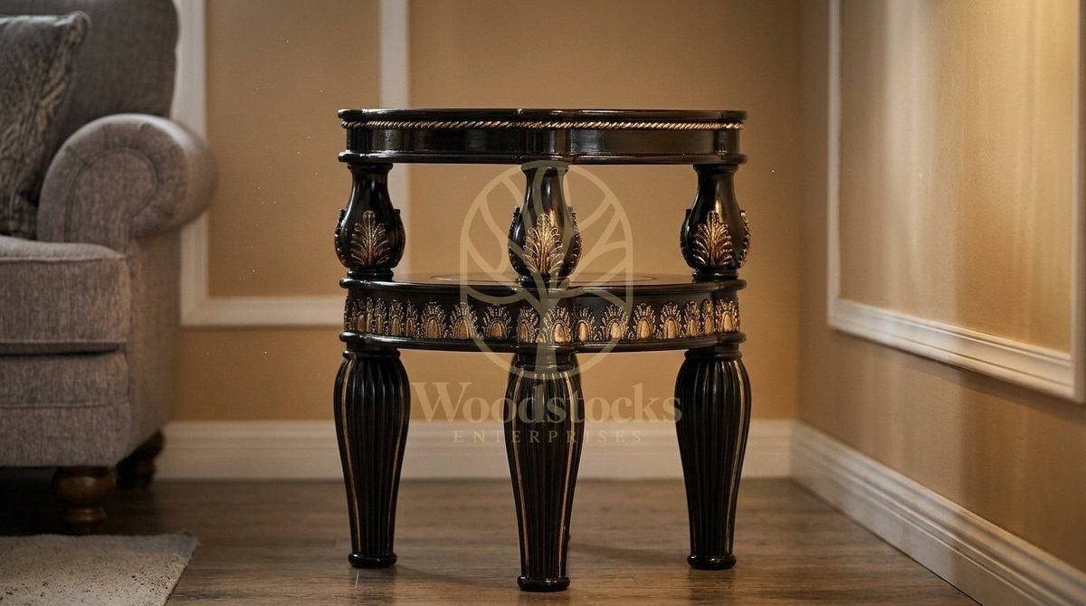 Teak European Black Enamel Corner Table, view 5