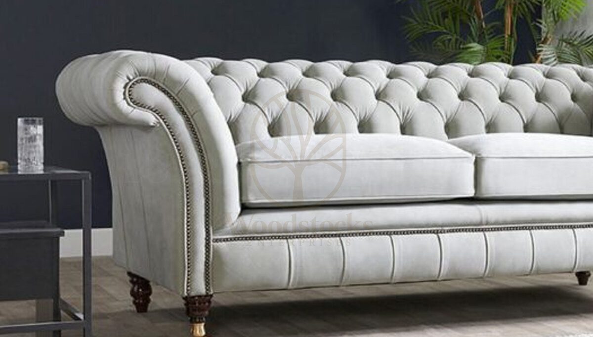 Royal Paris Grey Chesterfield Hand Carved Teak Sofa Set, Saharanpur, view 2
