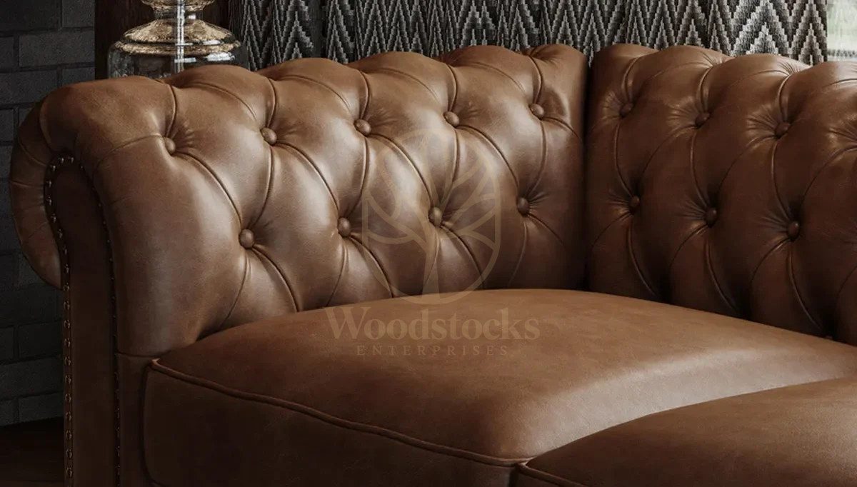 Royal Bampton Chesterfield Leather Hand Carved Teak Sofa Set, Saharanpur, view 6