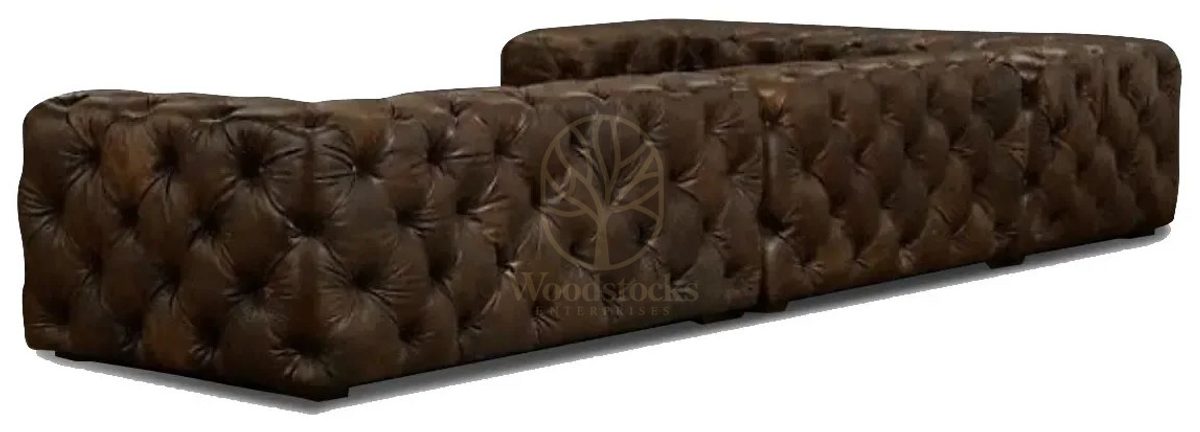 Royal Halifax Chesterfield Leather Hand Carved Teak L-Shape Sofa II, Saharanpur, view 3