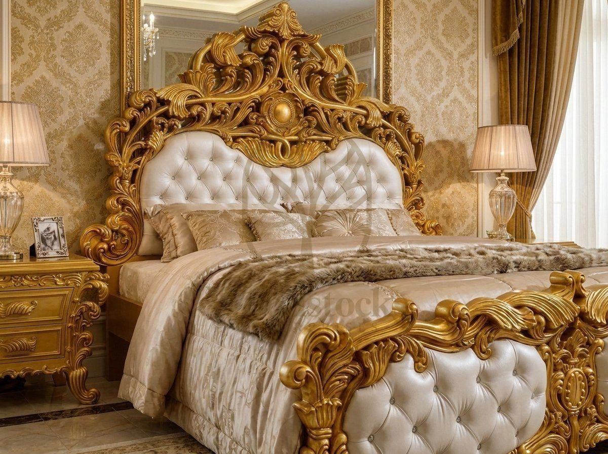Maharaja Royal Carved Tufted King Bed, view 4