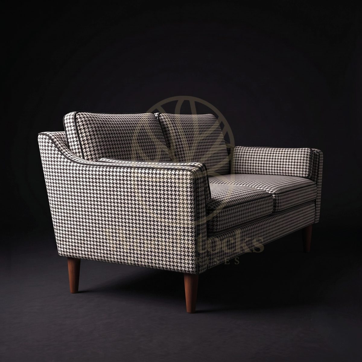 Luxury Teak Chelsea Houndstooth Mid-Century Loveseat, Saharanpur, view 2