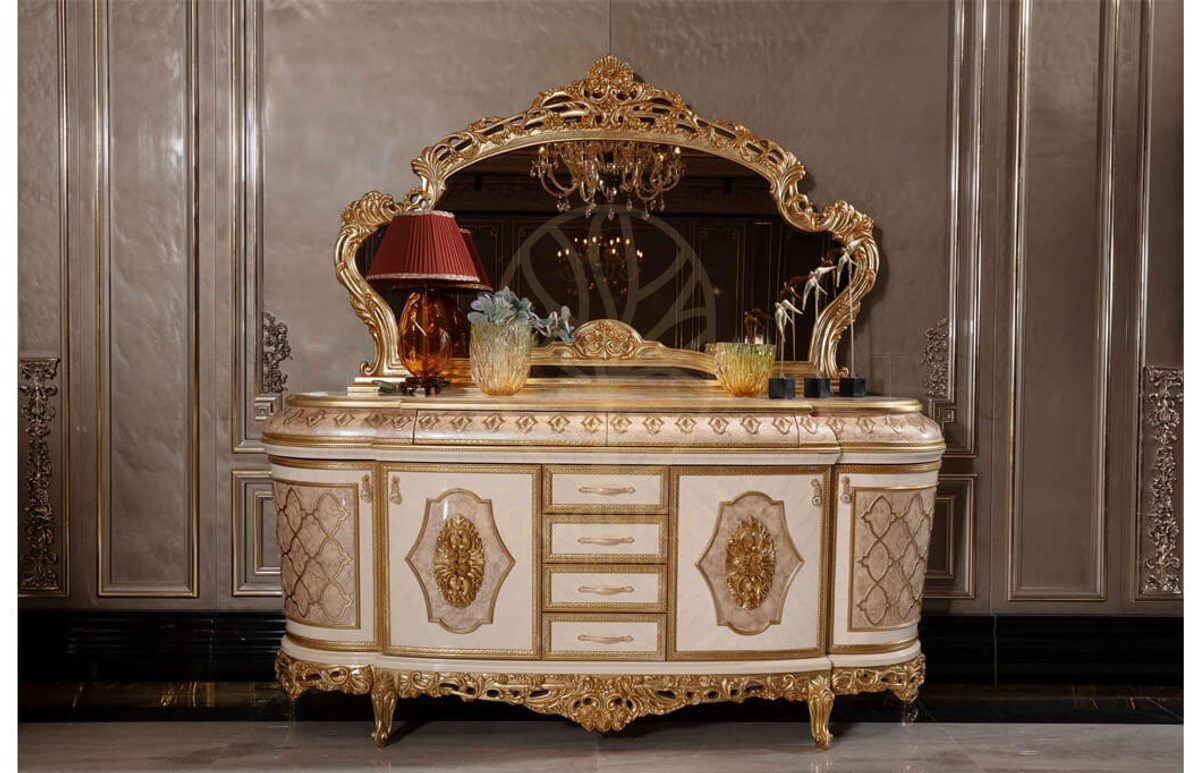 Royal Sultanahmet Gold Leaf Hand Carved Teak Dining Table Set, Saharanpur, view 6