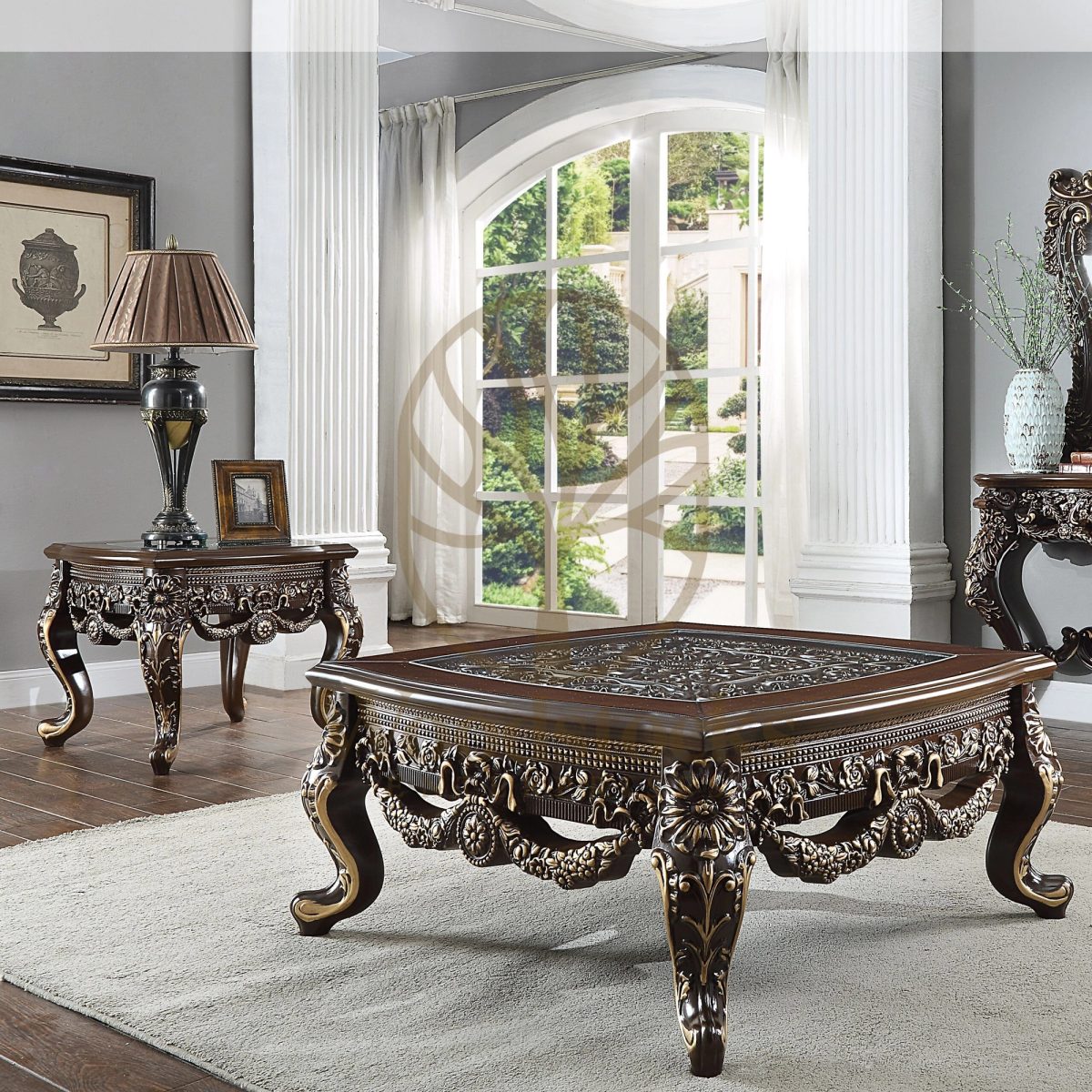 Teak Hand-Carved Antique Gold Coffee Table IV, view 2