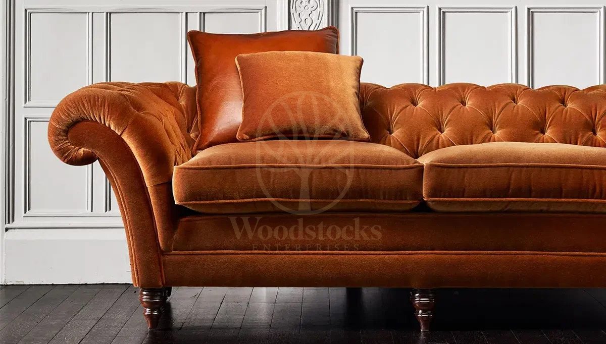 Royal Chesterfield Velvet Hand Carved Teak Sofa Set, Saharanpur, view 3
