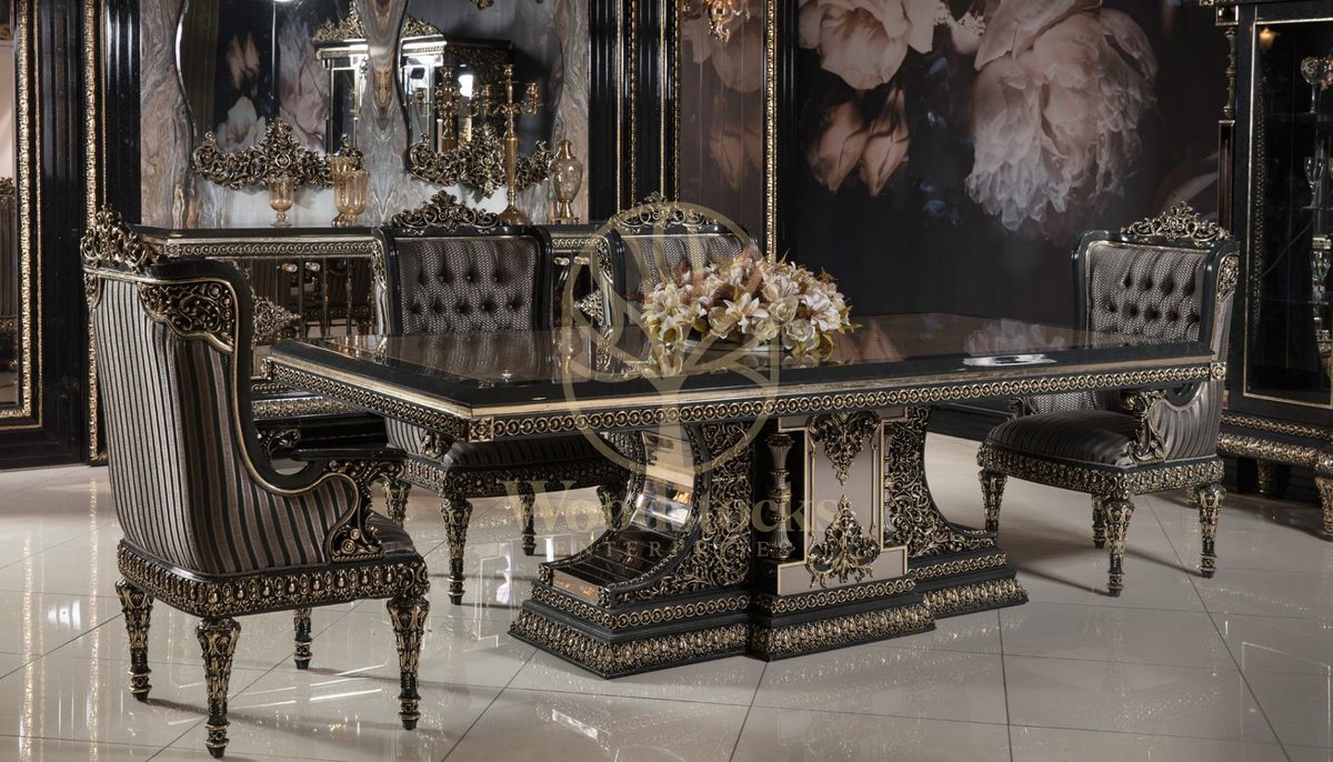 Teak Ornate Charcoal and Silver Dining Set, view 12