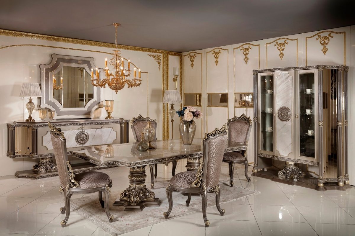Teak Roma Taupe and Silver Dining Set, Dining Table