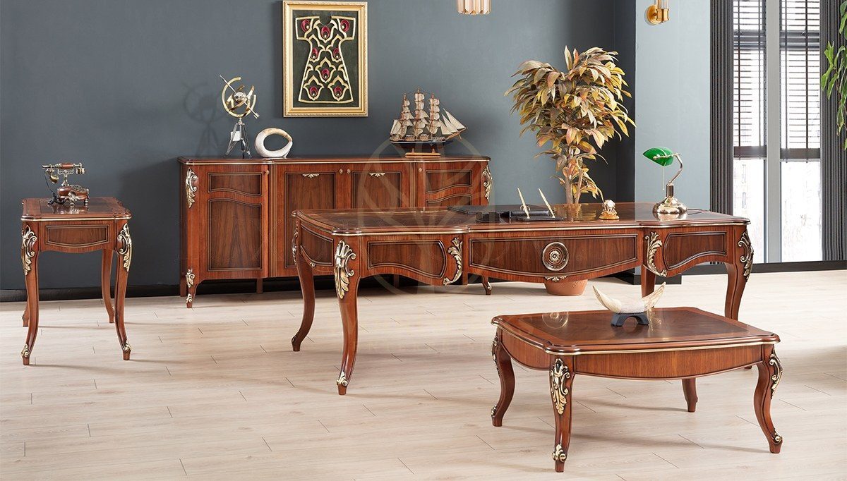 Royal Mazhar Hand Carved Teak Office Table, Saharanpur, view 2