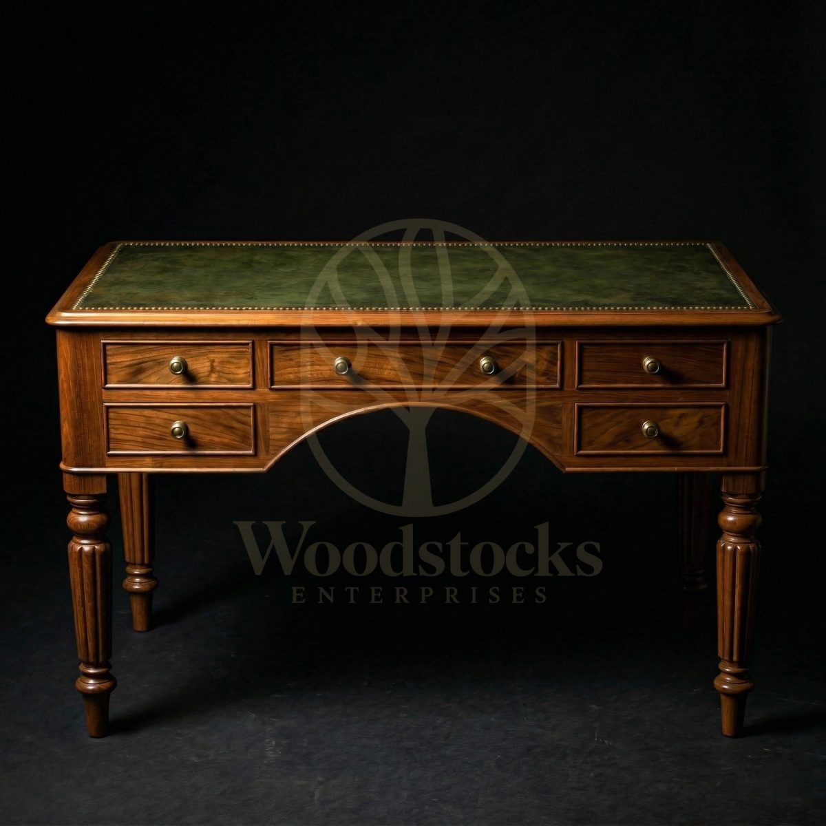 Luxury Teak Bristol Kneehole Leather-Top Desk, Saharanpur, view 2
