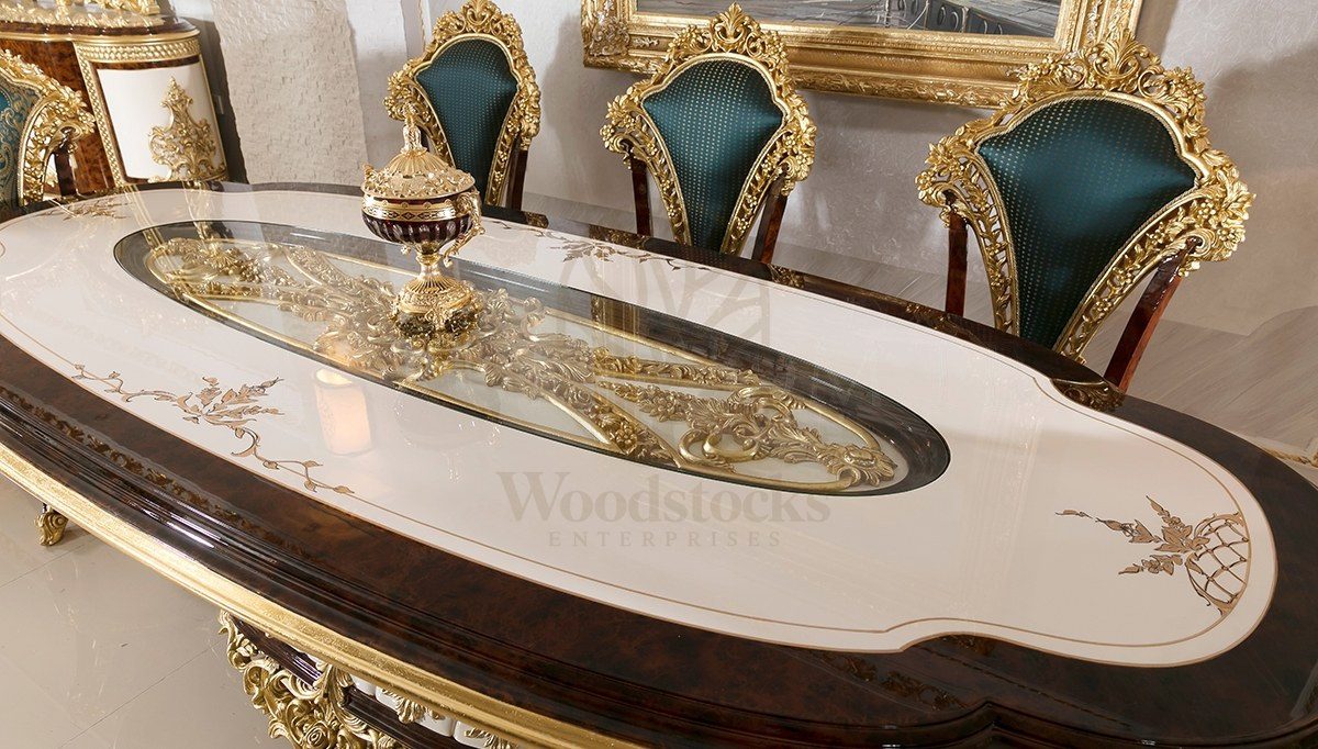 Royal Hunkar Hand Carved Teak Dining Table Set II, Saharanpur, view 2
