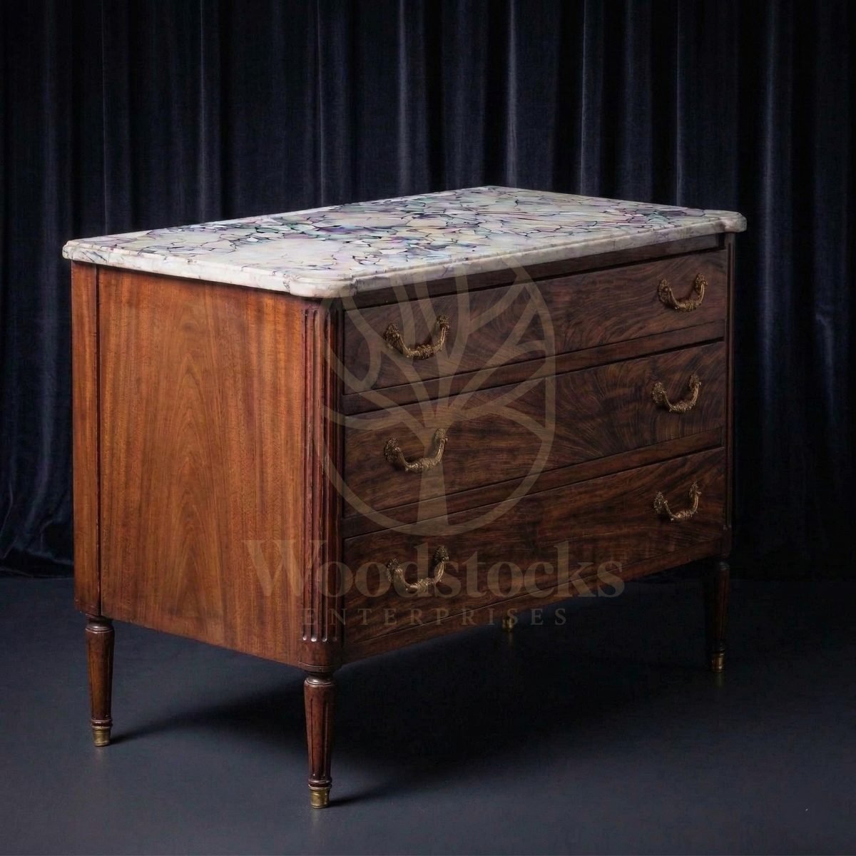 Royal Teak Trocadéro Neoclassical Marble-Top Chest, Saharanpur, view 3