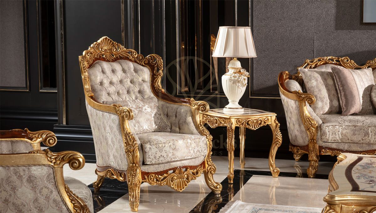 Royal Martinik Gold Leaf Hand Carved Teak Sofa Set, Saharanpur, view 2