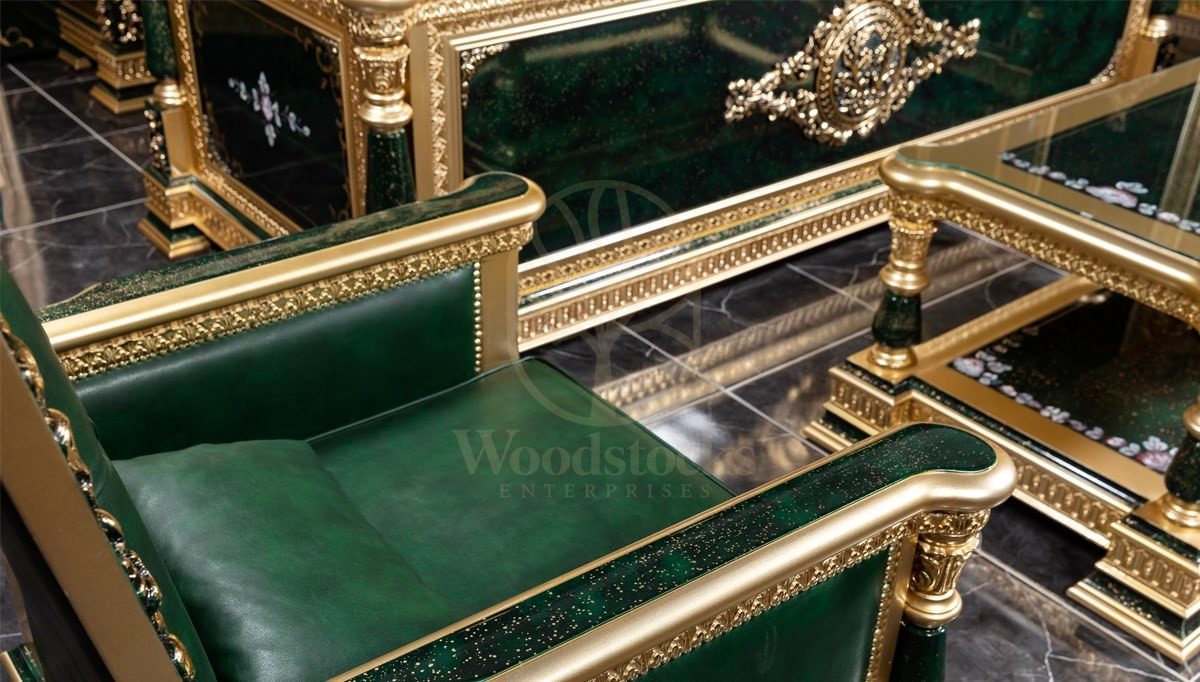 Royal Saheste Green Hand Carved Teak Office Table, Saharanpur, view 5