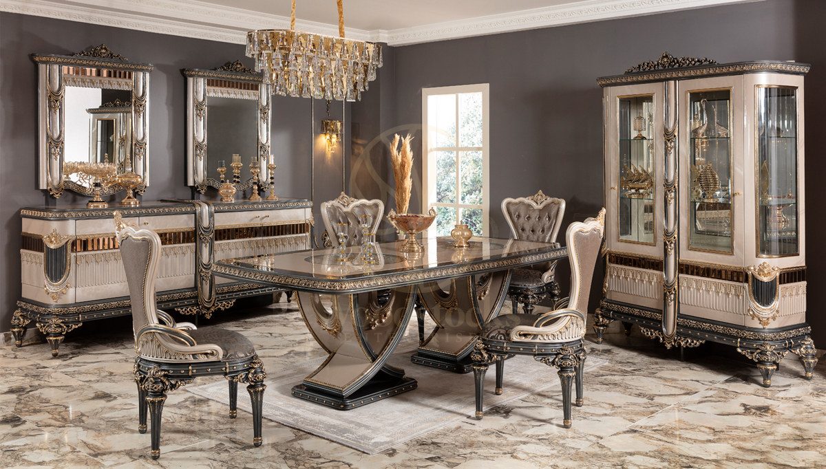 Royal Almina Hand Carved Teak Dining Table Set, Saharanpur, Dining Table