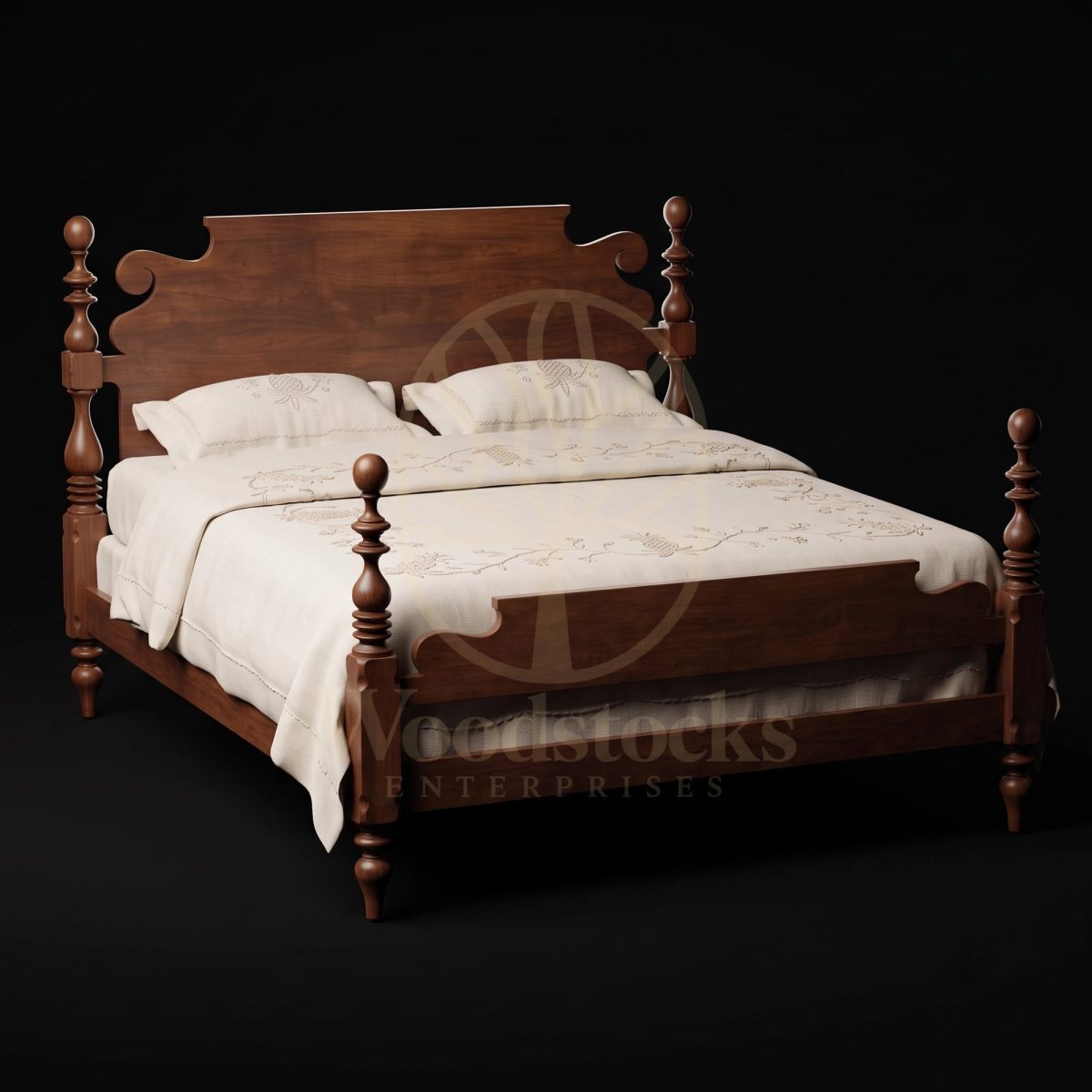 Luxury Teak Ballygunge Colonial Turned Post Bed, Saharanpur, King Size Bed