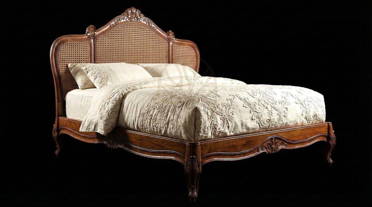 Royal Hand Carved Teak Faubourg Saint-Antoine Cane Bed, Saharanpur, view 5