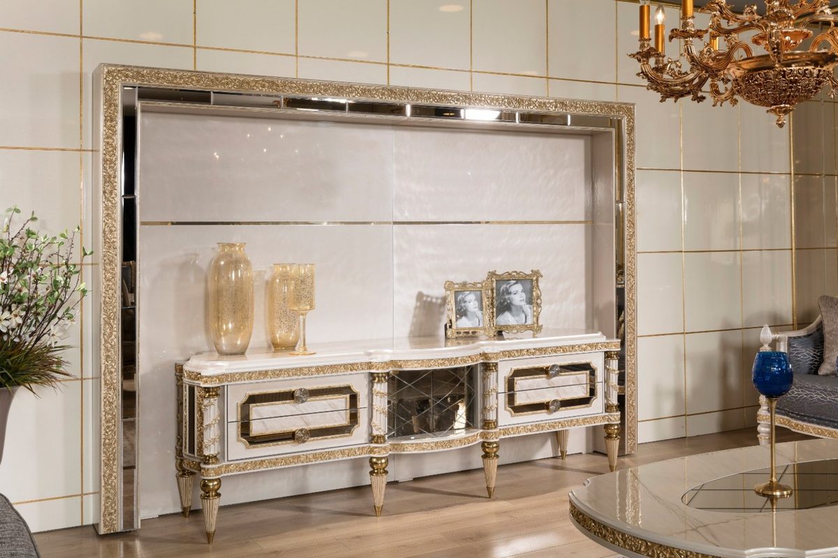 Teak Sarina Ivory and Black TV Cabinet, TV Cabinet