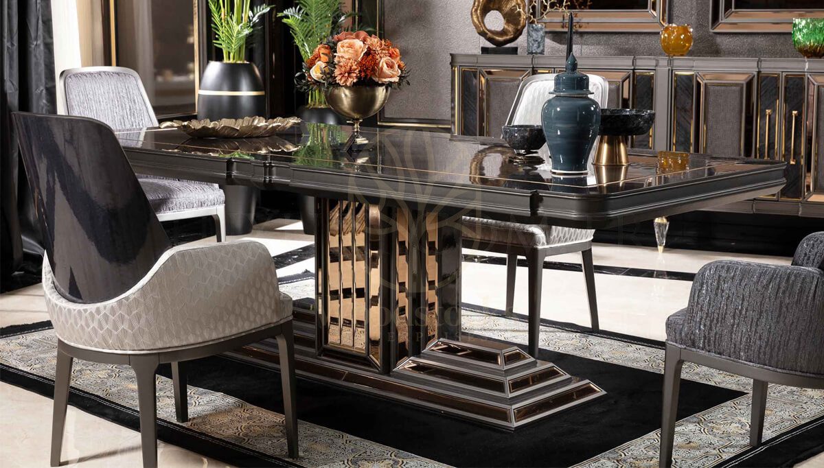 Luxury Viterbo Grey Handcrafted Teak Dining Table Set, Saharanpur, view 4