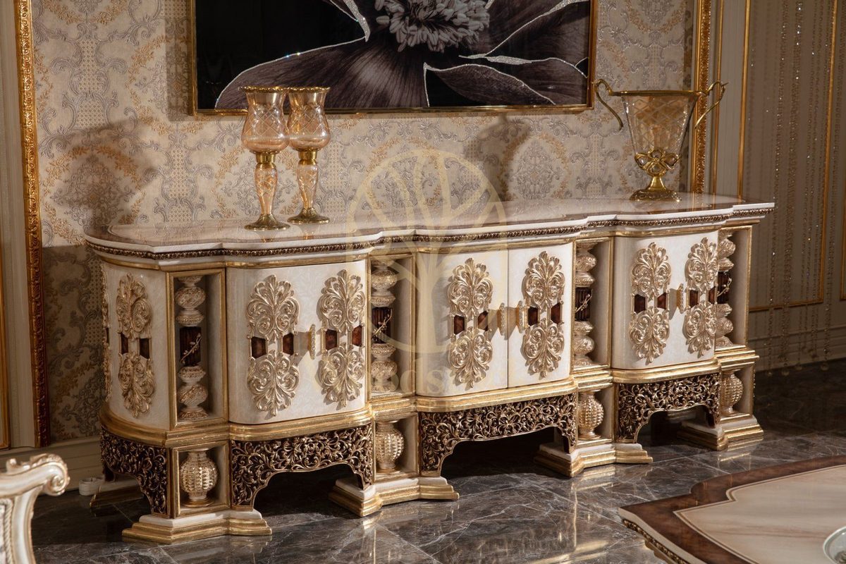 Teak Monaco Cream and Gold TV Cabinet, TV Cabinet