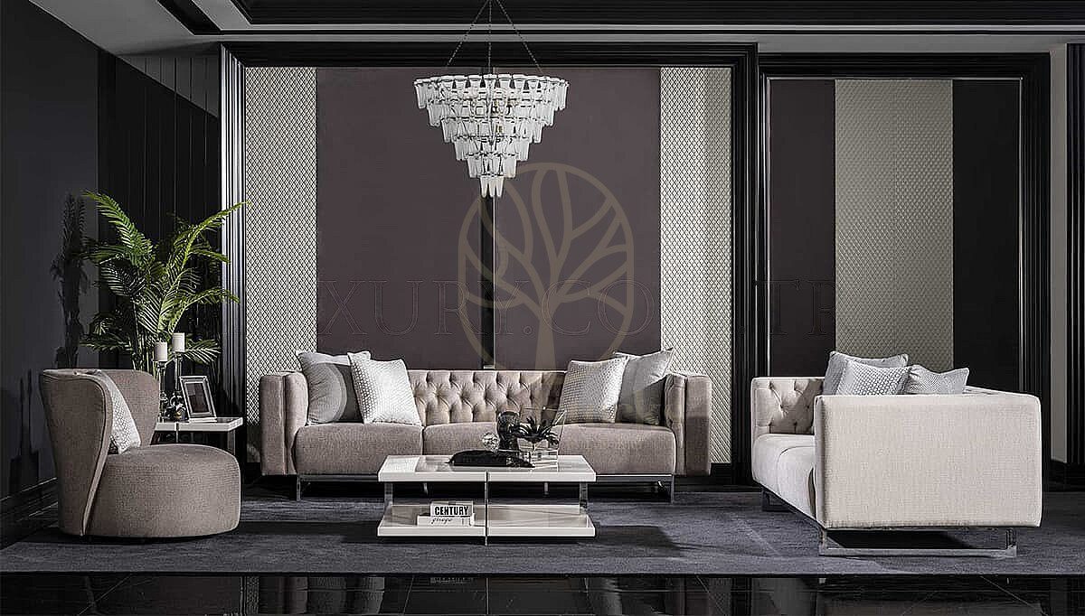 Luxury Varenna White Grey Handcrafted Teak Sofa Set, Saharanpur, view 3