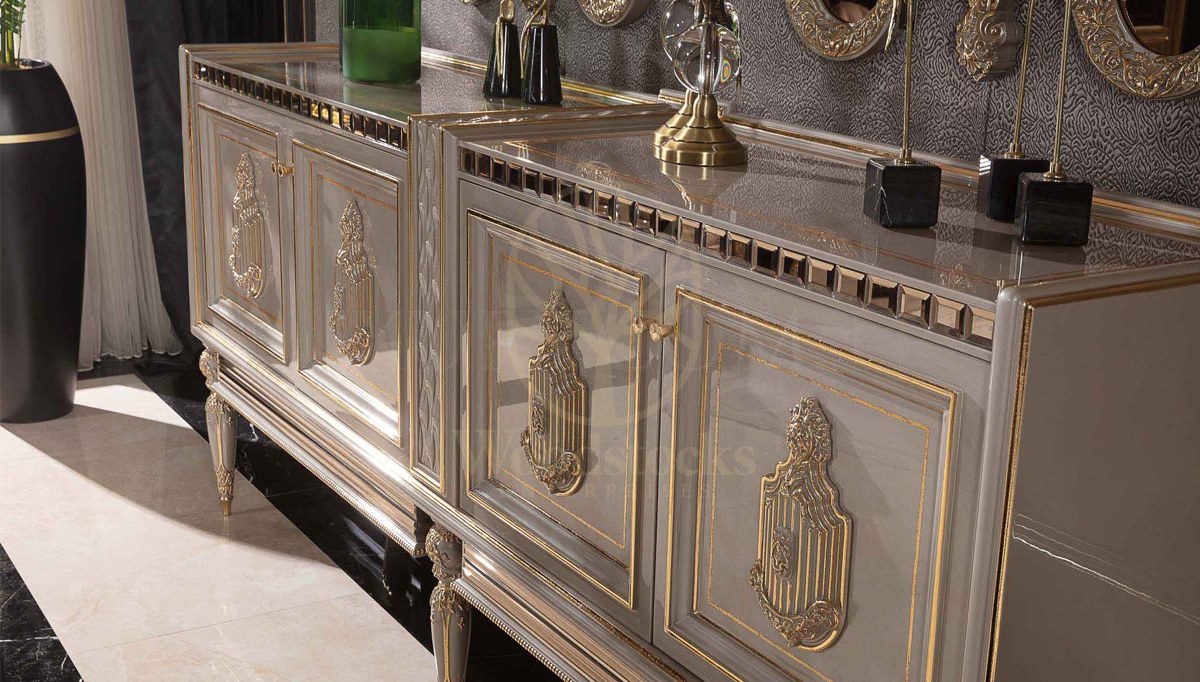 Royal Akira Cream Hand Carved Teak Dining Table Set, Saharanpur, view 6