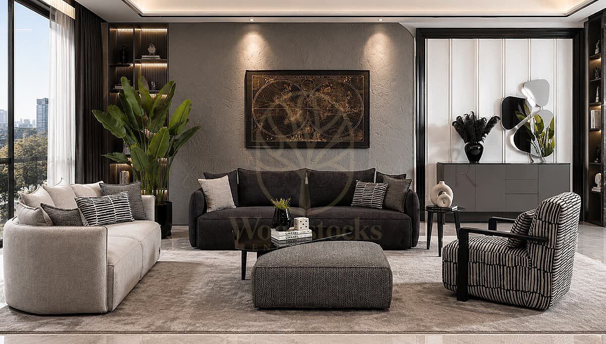 Luxury Arvento Grey Handcrafted Teak Sofa Set, Saharanpur, Sofa Set