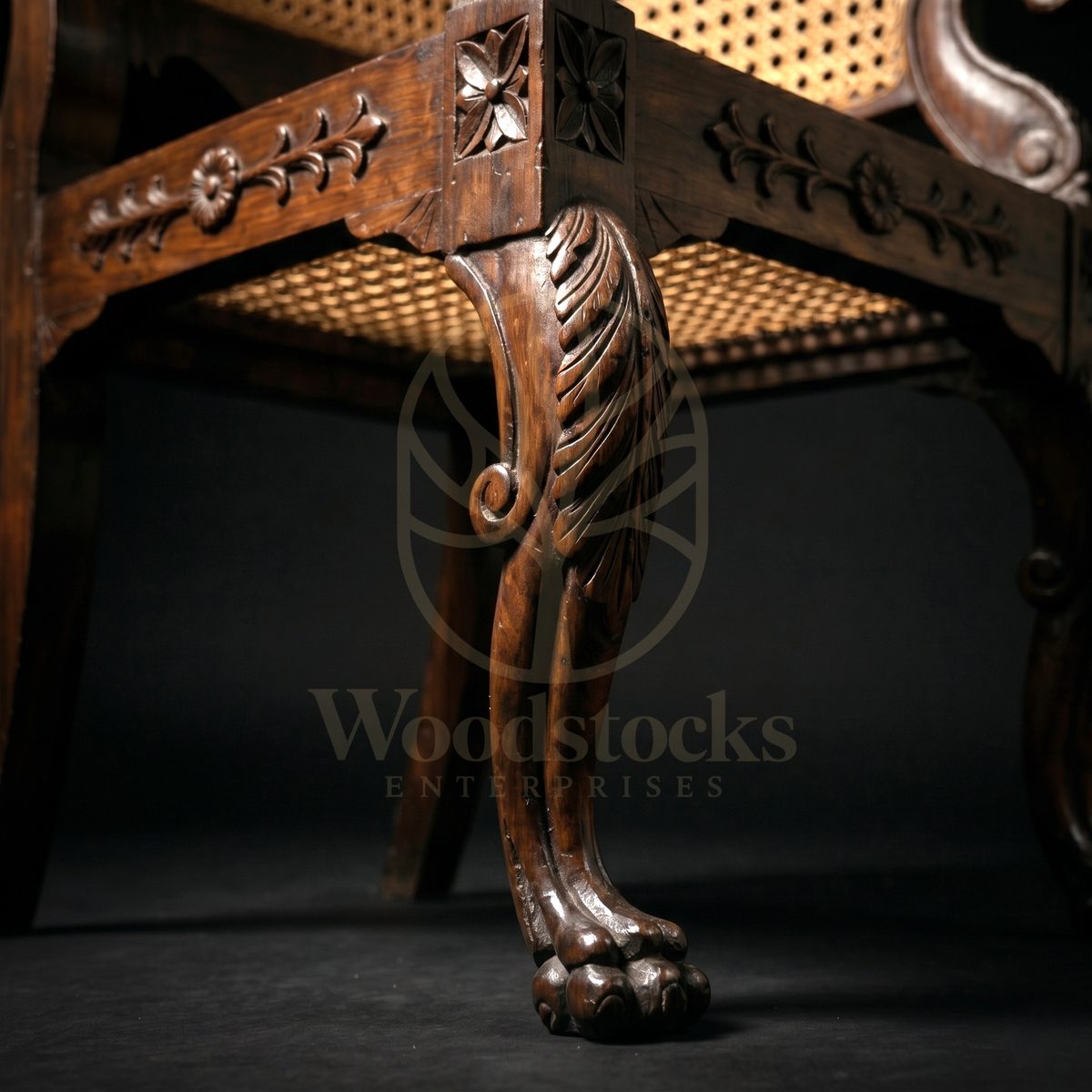 Royal Hand Carved Teak Byculla Club Regency Revival Armchair, Saharanpur, view 3