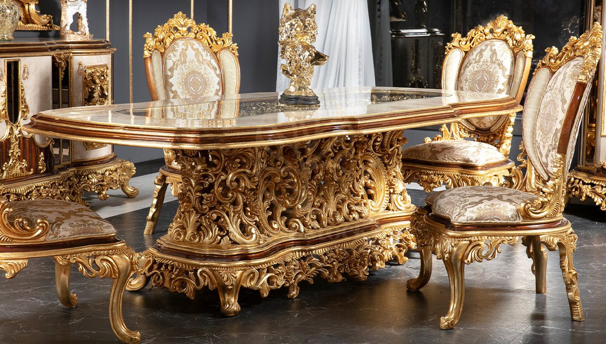 Royal Sanremo Hand Carved Teak Dining Table Set, Saharanpur, view 2