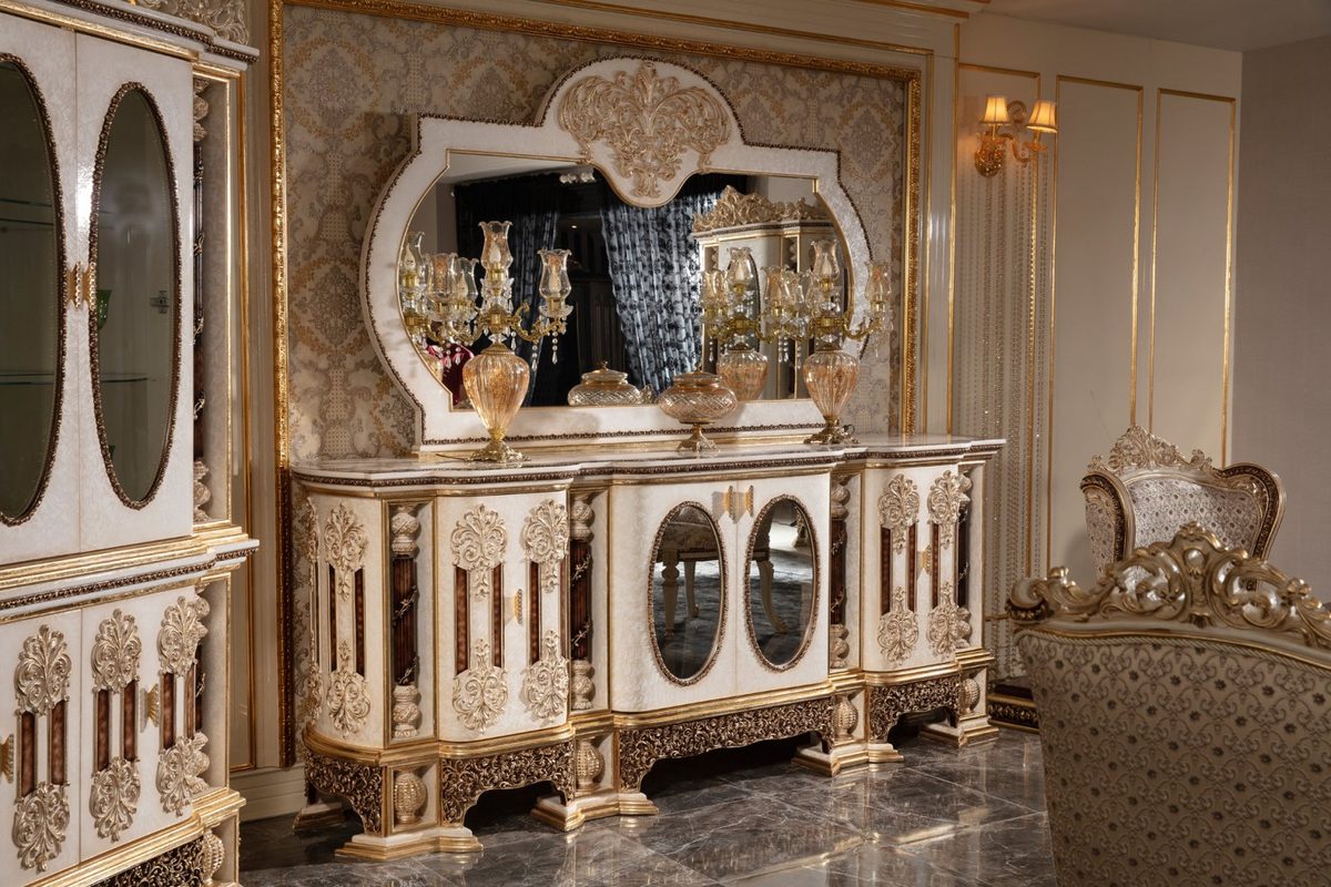 Teak Monaco Cream and Gold Console Table, Console Table