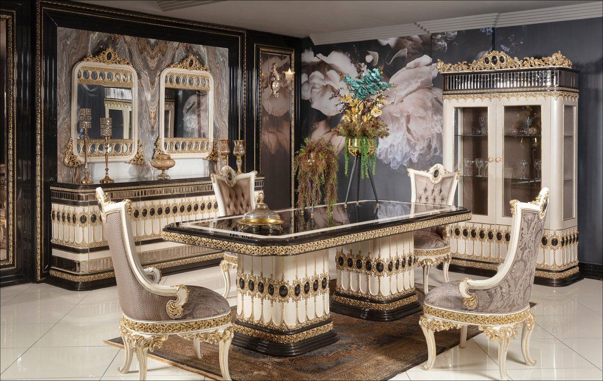 Teak Regal Ivory and Gold Dining Set, Dining Table