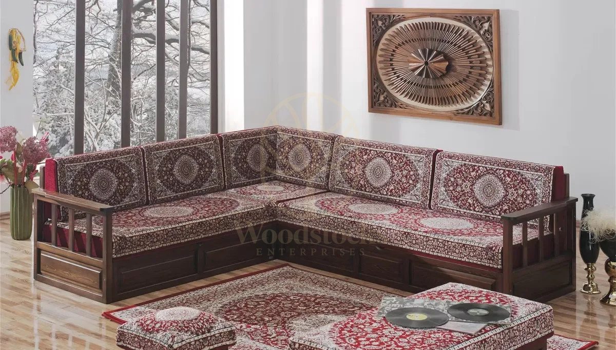 Royal Osmanli Hand Carved Teak L-Shape Sofa, Saharanpur, view 6