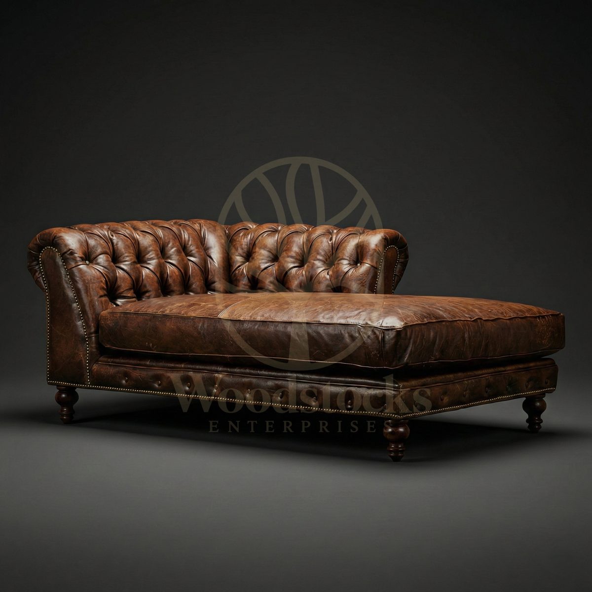 Luxury Teak Kensington House Chesterfield Leather Chaise, Saharanpur, view 4